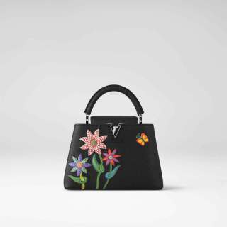 Louis-Vuitton-x-Yayoi-Kusama-Capucines-BB-in-black-taurillon-leather-with-Flower-marquetry