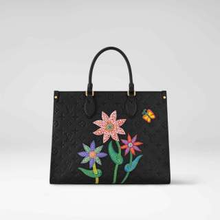 Louis-Vuitton-x-Yayoi-Kusama-OnTheGo-MM-in-black-taurillon-leather-with-Flower-marquetry